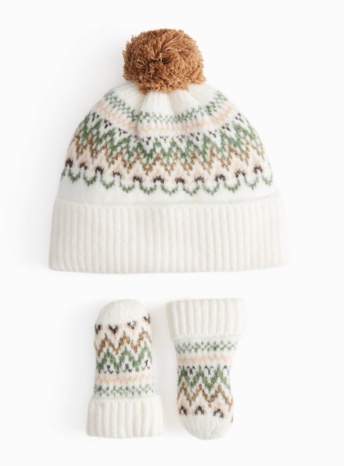 Fairisle Bobble Hat & Mittens Set Newborn - Image 1